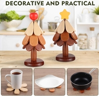 Usine directe créative ménage arbre de noël en bois dessous de plat ensemble plats chauds tapis de table avec support et étoile décor pour les vacances