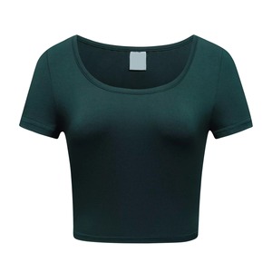 Camiseta Corta de Mujer, Manga Corta, Cuello Redondo, Color Sólido, Ajustada, de Secado Rápido, Tejido de Punto, Spandex, Poliéster, Informal, Primavera Verano - Product Image 3