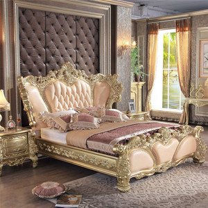 סט חדר שינה עיצוב ריהוט ריהוט בית זהב מפעל אספקת יד מגולף עץ מודרני יוקרה קלאסי קינג גודל חדר שינה - Product Image 4