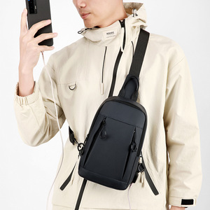 Men's Chest <b>Bag</b> With USB Charging Port Crossbody <b>Bag</b> For Everyday Use Gray <b>Black</b> Green Blue Solid Color Breathable Material - Product Image 3