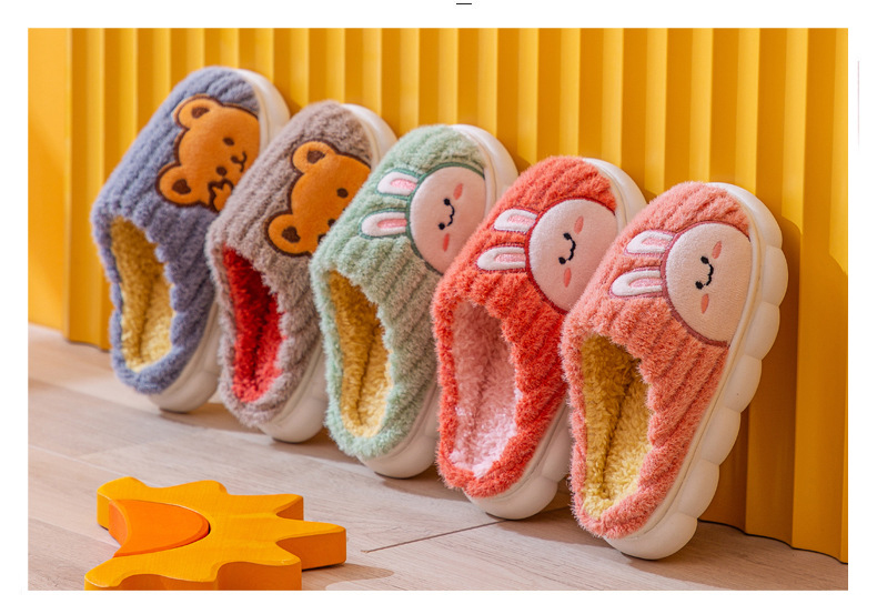 Fashion Girls Boys Fur Slides Cotton Slipper Shoes Children Winter Warm Indoor Slippers