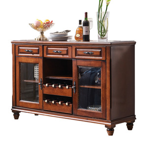 American Style Solid Wood <b>Sideboard</b> With Glass Doors And Wine Rack For Dining Room Storage - Product Image 4