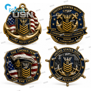 Moneta commemorativa personalizzata per veterani della Marina USA (USN) e della Marina di guerra statunitense (USS), con simboli di timone, ancora, Capo di equipaggio e Capo di Albergo di Marina (CPO), e moneta commemorativa a tema 'Chiedi al Capo'. - Product Image 3