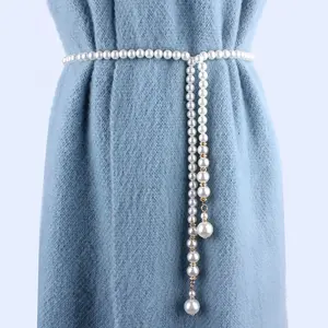 Sweet Sweater Decor Acryl Schwarze Perlen Elfenbein Perle Strass Kleid Lange Schlanke Perlen Taille Gürtel