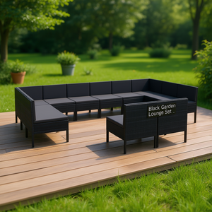 Ensemble de salon de jardin noir en rotin, mobilier d'extérieur contemporain, capacité de 10+ personnes - Product Image 2