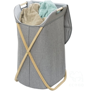 Cesto de lavandería plegable de bambú X-Frame Marco de bambú con bolsa de lavandería - Product Image 2