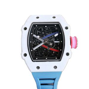 Reloj de Pulsera Deportivo de Lujo para Hombre, Mecánico Automático, con Caja de Fibra de Carbono Blanca 67-02 y Correa de Goma Azul Claro, en Oferta - Product Image 1