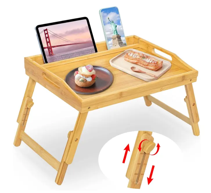 Breakfast in Bed Lap Tray Laptop Table Bamboo Customized Laptop Desk with Folding Legs
