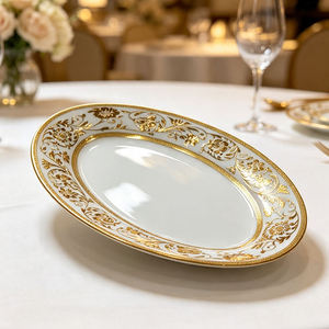 Set di Stoviglie in <span class=keywords><strong>Porcellana</strong></span> con Motivi Floreali Barocchi e Fiori di Loto, <span class=keywords><strong>Piatti</strong></span> e Ciotole con Bordo Dorato in Rilievo, Lussuoso per Matrimoni e <span class=keywords><strong>Piatti</strong></span> di Mare - Product Image 4