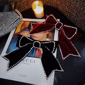 <span class=keywords><strong>Barrette</strong></span> rétro PL pour femmes et filles, avec strass, cristaux et perles, grande pince à cheveux, épingle à cheveux, grand nœud en velours, accessoires pour la tête, vente en gros - Product Image 5
