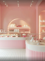 Nouvelle vitrine de café rose à la mode avec éclairage LED Design intérieur élégant pour les magasins de bonbons et les cafés