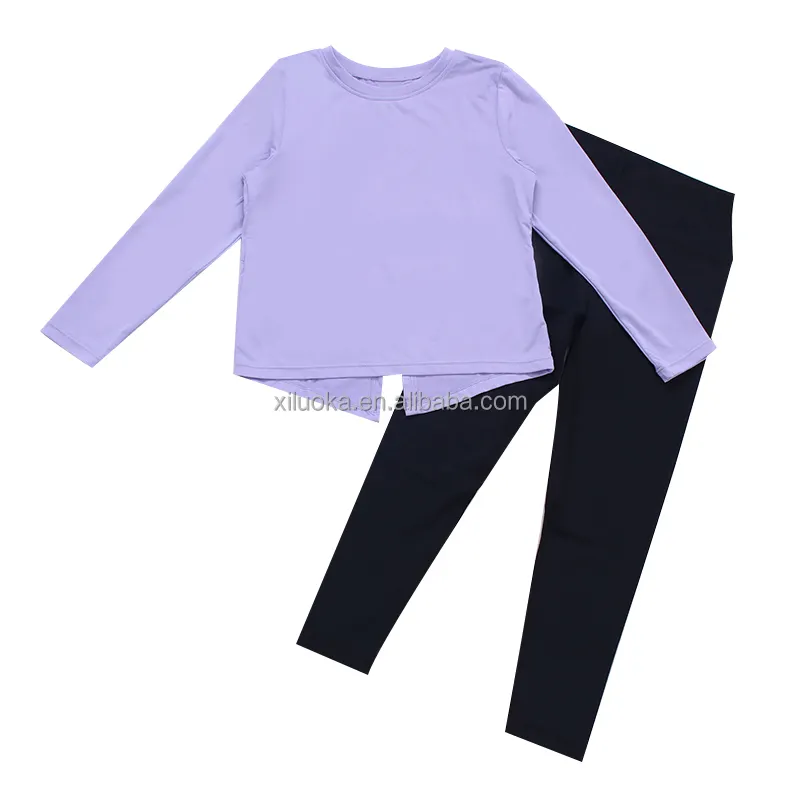 2023 Wholesale Boutique Solid Color Two Piece Kids Baby Girls Summer Yoga Clothing Set