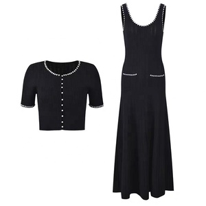 OUDINA New Arrival Summer Elegant Beaded Floral Cardigan Backless <strong>Knit</strong> Cardigan Dresses Two Piece <strong>Set</strong> - Product Image 2