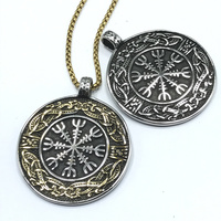 Personnalisé Ancien Argent Bronze Viking Symbole Rune Amulette Pendentif Collier pour Hommes Style Punk En Acier Inoxydable En Cuir Chaîne Boussole