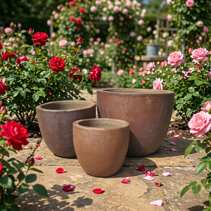 Pots et jardinières en céramique non vernissée en argile noire, design rustique, écologiques, durables, avec trous de drainage, lot de 3 pour la maison et le jardin - Product Image 1