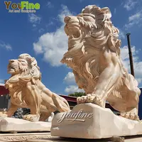Patung Singa Marmer Patung Batu Ukir Luar Ruangan Hewan Ukuran Hidup Taman