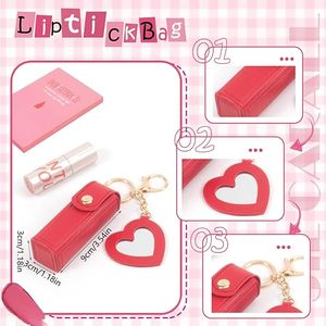 <b>Custom</b> Lipstick Holder <b>Keychain</b> with Mirror,PU Leather Portable Lipsticks Holder, Soft Leather Portable Lipstick Pouch Key Ring - Product Image 2