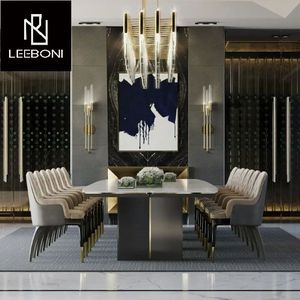 Design di lusso personalizzato in fabbrica con tavolo da pranzo a 8 posti in acciaio inossidabile set di <span class=keywords><strong>mobili</strong></span> per sala da pranzo - Product Image 6