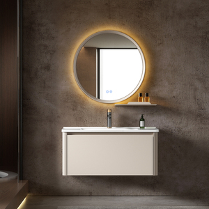 Mueble de <span class=keywords><strong>Baño</strong></span> Flotante Moderno Minimalista Estilo <span class=keywords><strong>Bauhaus</strong></span>, Espejo Inteligente Colgante de Pared de Aleación de Aluminio, Lavabo de Cerámica, para Comedor o Villa - Product Image 3