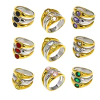 Zweifarbiger Mehrschichtiger Grüner Simulierter Smaragd Eingelegter Edelstahl Mode-Ring Stilvoller Statement-Schmuck für Tägliches Casual-Tragen