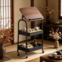 Chariot de rangement à 3 niveaux avec plateau en bois, chariot utilitaire en métal avec roues verrouillables pour chambre à coucher, salon, cuisine, bureau