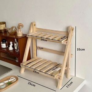 Bicheng Bamboo Double Layer <b>Desktop</b> <b>Shelf</b> 35cm X 35cm Standing Storage Organizer For Desk Bedroom Dormitory - Product Image 1