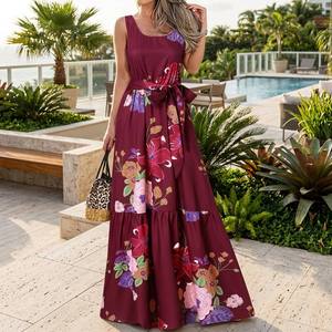 Robe longue bohème florale en mousseline translucide pour <span class=keywords><strong>femme</strong></span>, col en V sexy, bretelles élégantes, <span class=keywords><strong>grande</strong></span> <span class=keywords><strong>taille</strong></span>, idéale pour les vacances à la plage - Vente en gros 2026 - Product Image 3