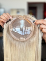 SHY HAIR Toppers Mono Top Cheveux vierges de qualité supérieure Couleur blonde naturelle avec mèches Respirant Usage quotidien Commande en gros