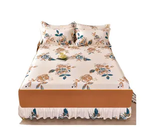 كاكي برتقالي على الطراز الأمريكي ، تنورات سرير رفيعة صديقة للبيئة بطباعة ثلاثية الأبعاد على أوراق نبات الزهور