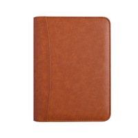 Carpeta de cartera de cuero PU A4 con cremallera de documento de negocios de moda con calculadora Cartera de imitación con Bloc de notas