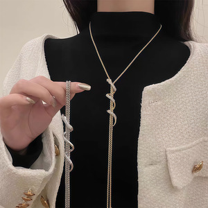 Korean Style Long Snake Chain Necklace Silver Zinc Alloy Geometric Pendant Daily Wear Fashion Accessory for Women - Product Image 2