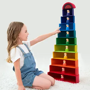 Factory direct sale wooden children early education 12 rainbow building blocks Montessori children's educational toys
