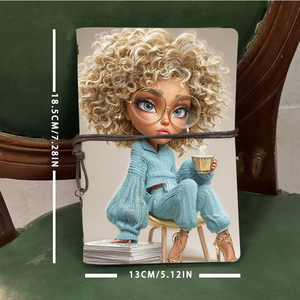 Cuaderno A6 con decoración de hojas, regalo de Año Nuevo para que el primo planifique resoluciones personales con muñeca, gafas de pelo rizado, taza Swea - Product Image 4