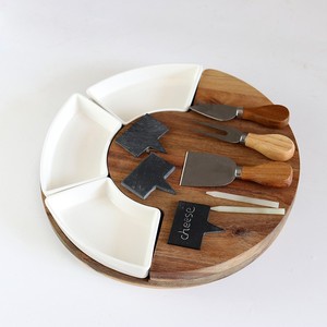 Rotating Solid Wood <b>Cheese</b> Board <b>Set</b> With Serving <b>Knives</b> Natural Color Acacia Wood For Picnic And Party Use - Product Image 4