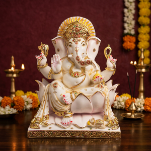 Statue de la déesse Durga Ganesha en résine de Nirmala Handicrafts |   Idole de Durga peinte à la main, artisanale, pour la décoration de la maison, du temple ou des Navratri - Product Image 1