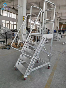 Tùy Chỉnh Xách Tay Nhôm Hợp Kim Thang Với Lan Can Thép Cán Bánh Xe Di Động Làm Việc Nền Tảng Thang - Product Image 3