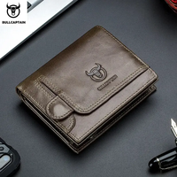 Dompet Kulit Pria Merek BULLCAPTAIN Anti RFID Dompet Lipat Ganda Dapat Menyimpan Uang dan Kartu Kredit, Dompet Koin Kulit dengan Resleting
