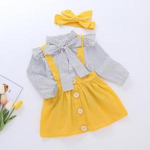 Conjunto de Tres Piezas para Niñas, con Tirantes y Estampado de Lunares, Manga Larga y Corta, Venta al por Mayor, Ropa Infantil, Estilo Personalizado - Product Image 4