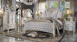 Longhao Palace Style White Solid Wood Leather Complete <strong>Bedroom</strong> <strong>Set</strong> - Product Image 3