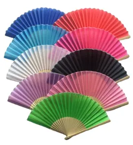 Wholesale Womens Custom Small Bamboo Foldable Hand Fan With Silk Fabric Hand Made Fan