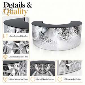 Barra de Bar Redonda Plegable de Acero Inoxidable Dorado Personalizada con Panel Acanalado Dorado y Tapa de Vidrio Templado Desmontable - Product Image 5