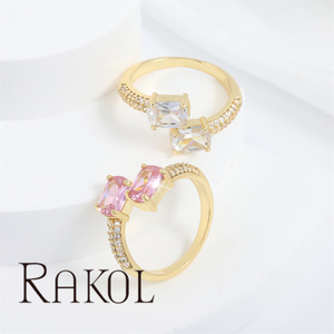 RAKOL RP5446 Anillo de mujer de circón abierto Ajustable exquisito chapado en oro rosa con inserto en miniatura 3A - Product Image 6