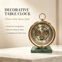 Horloge de table vintage à engrenages apparents, base en marbre et bois massif, décoration de luxe pour la maison, horloge de cheminée pour salon, bureau, hôtel, ornement de bureau