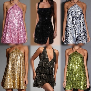 Women's Summer Dress Polyester Floral Sequin Ruffle Sleeveless Mini Dress for Adults Casual Vacation Wear - Product Image 5