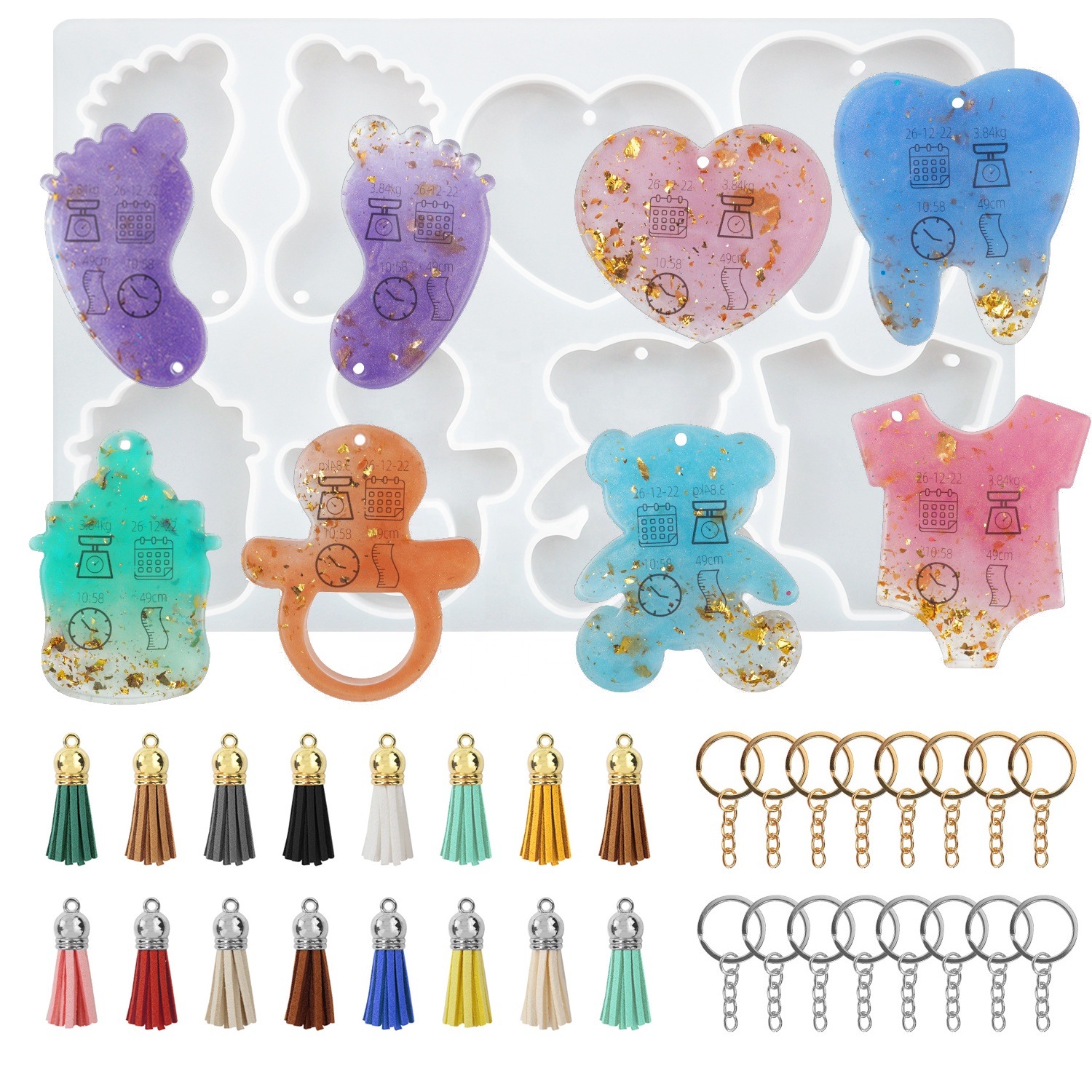 DM868 Love Tooth Bear pendente in resina epossidica stampo Souvenir Shaker bambino a forma di piede portachiavi in Silicone stampo per il giorno dell'anniversario