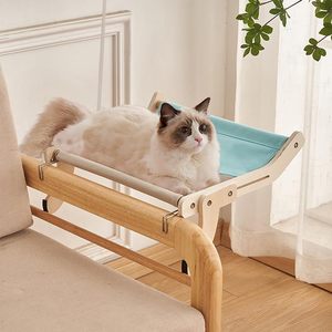 Wooden Cat Hammock Rectangle Fiber Fill Wall Mounted Pet <b>Bed</b> For Cats Four Seasons Use - Product Image 3