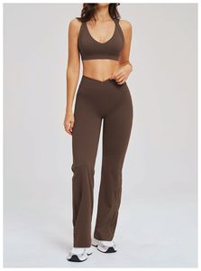 Nouveautés : Pantalon de yoga évasé taille haute pour femme, coupe en V, avec poches latérales avant, respirant, sensation seconde peau, luxueux et élégant, idéal pour l'entraînement et la gym - Product Image 2