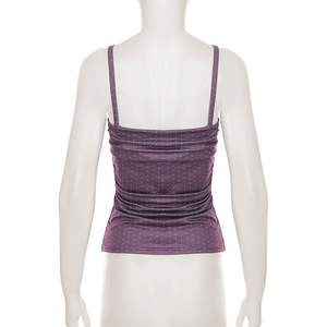 Purple Patchwork Sweet Knitted Women Tank Tops Summer Elegant V-<b>Neck</b> Backless Casual Layering Top Quick-Dry Breathable Ruffles - Product Image 5