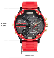 Montre à quartz pour homme CAGARNY6830, grand cadran, plusieurs fuseaux horaires, bracelet en cuir rouge, cadran en verre, style antique, résistance à l'eau 30M