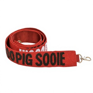 CRYSTAL CRAFT Red Beaded <b>Strap</b> with Black Costom Text Fashionable Metal Hook Trendy Eco-friendly Bag Accessory - Product Image 1